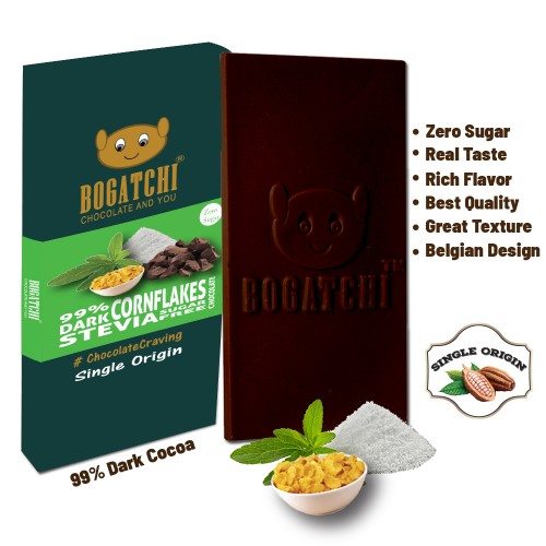 BOGATCHI Stevia Sugarfree Chocolate Bar, Cornflakes, 80g